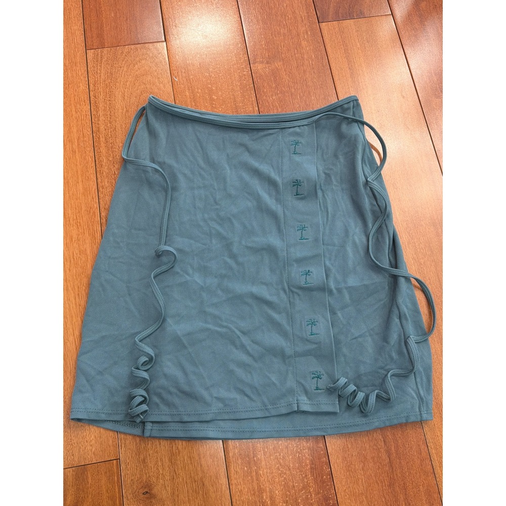 Tommy Bahama Wrap Skirt Womens Teal Blue Embroidered Palm Tree Mini Size M